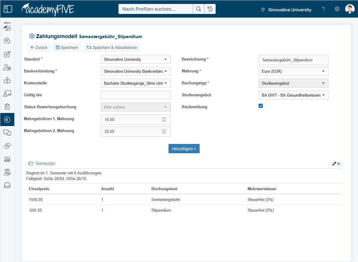 Zahlungsmodell Finanzen