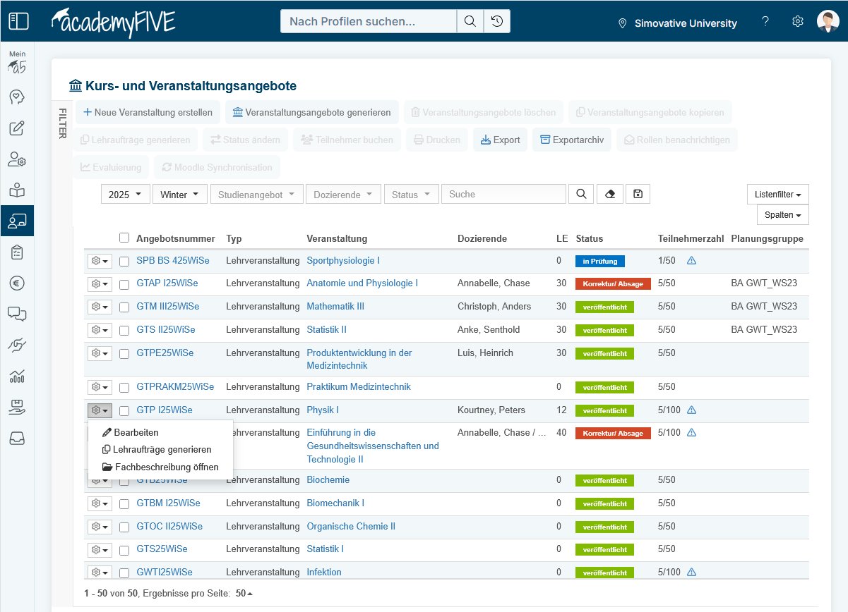 Lehrveranstaltungen Übersicht