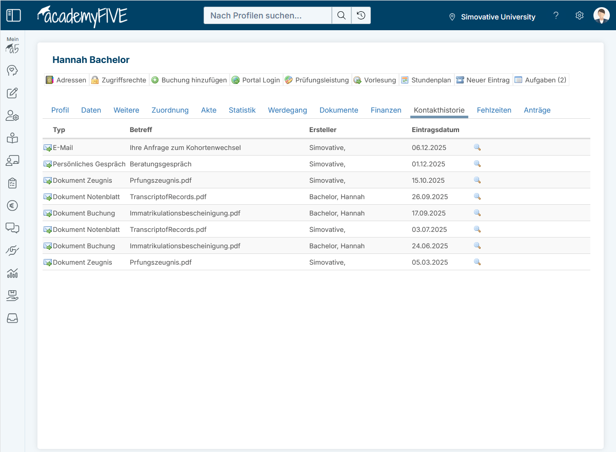 4_Studierendenverwaltung Kontakthistorie
