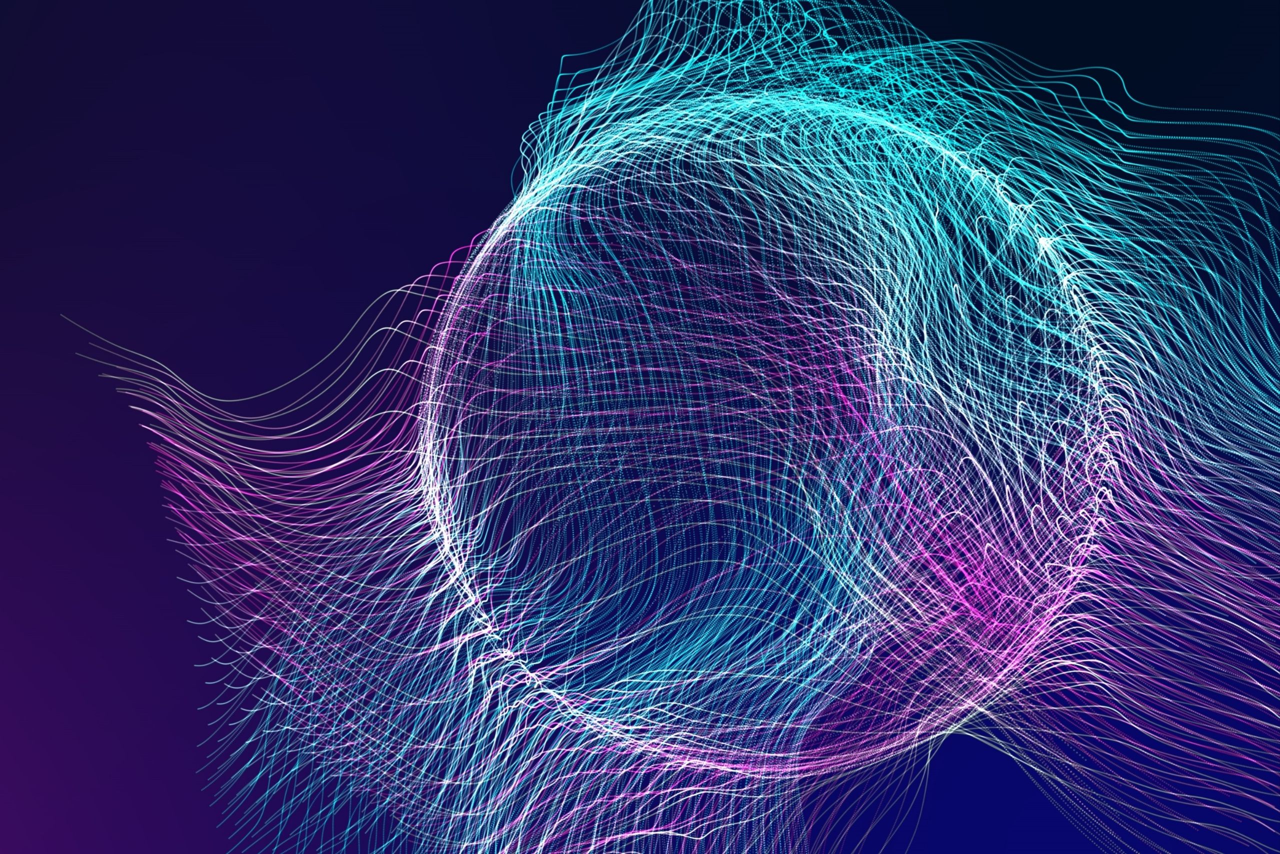 Kreis mit wabernden Strichen in blau und rosa